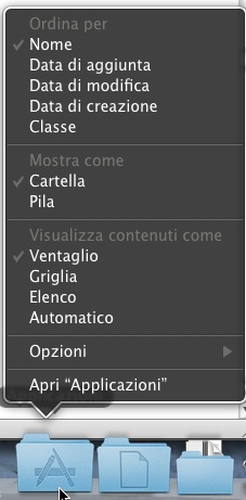 Menรน di una cartella del dock