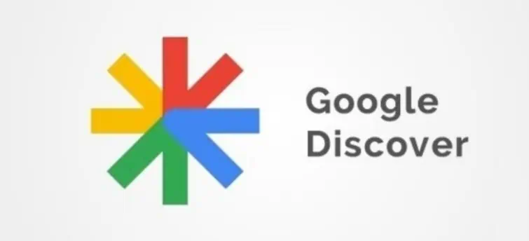 Il logo di Google Discover con frecce colorate accanto al testo 
