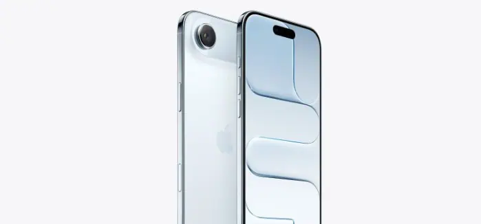 Due modelli di iPhone Air argentati, uno che mostra l'elegante fotocamera sul retro, l'altro che rivela un vivace motivo blu sul display anteriore.