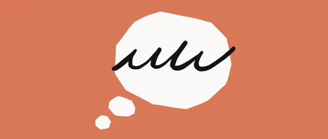 Una bolla di pensiero bianca con linee nere ondulate, che ricorda uno schizzo ispirato a Claude, galleggia su uno sfondo arancione.