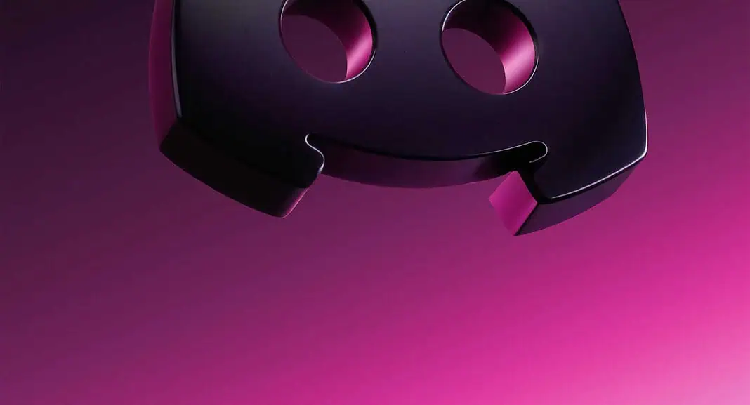 Logo Discord in 3D su uno sfondo viola e rosa sfumato, che cattura l'energia vibrante della comunità Discord.