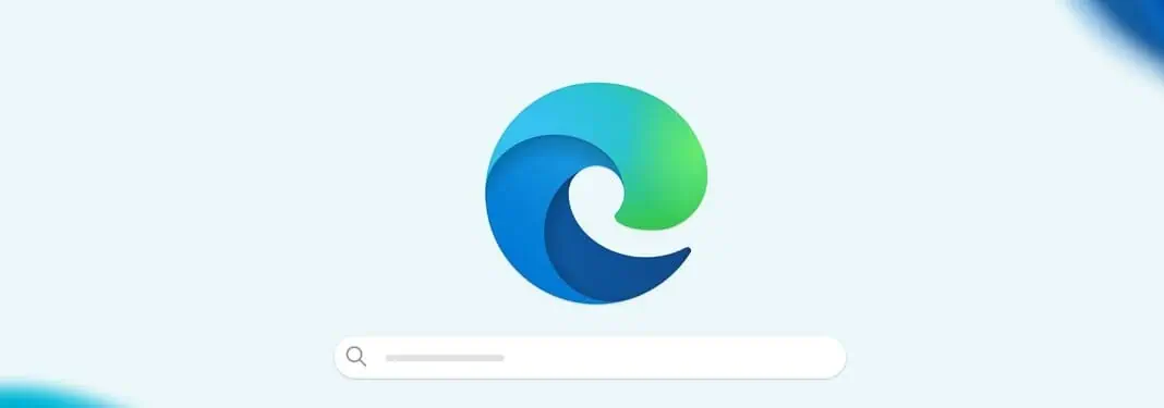 Il logo di Microsoft Edge sopra una barra di ricerca su uno sfondo chiaro, che evidenzia il design elegante e moderno del browser di Microsoft.