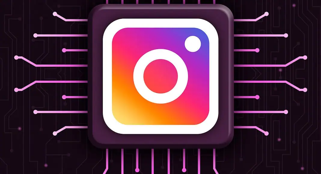 Logo di Instagram con un motivo a circuito stampato, che simboleggia il ruolo di Instagram nella tecnologia e nella connettività digitale.