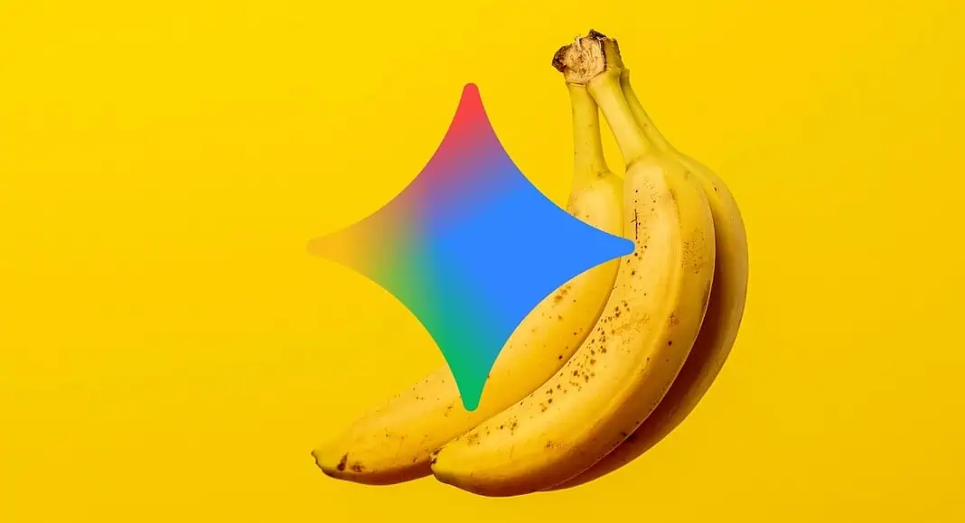 Due banane mature su uno sfondo giallo con al centro una stella colorata, che sottolinea l'atmosfera giocosa di Nano Banana Pro, senza limiti, perfetta per la condivisione su Google.