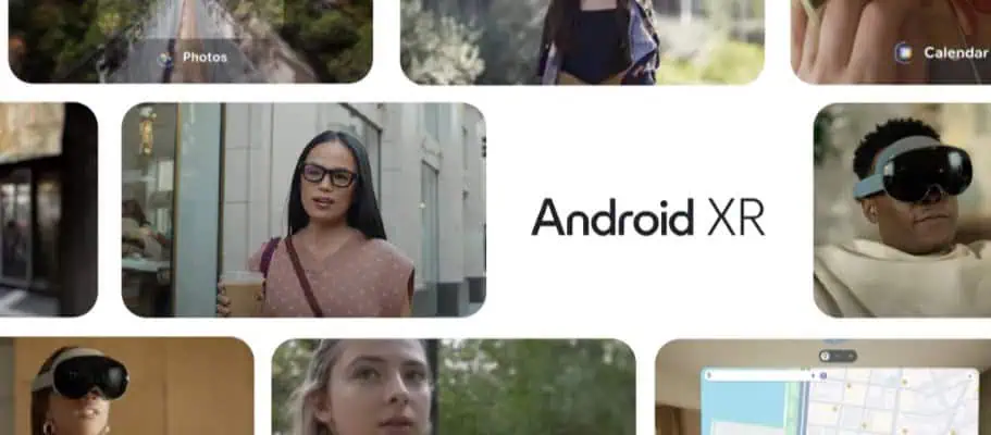 Collage di persone che indossano occhiali intelligenti e utilizzano dispositivi XR, con il testo 