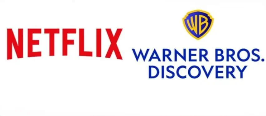 Il logo di Netflix appare insieme al logo di Warner Bros. Discovery su uno sfondo bianco pulito.